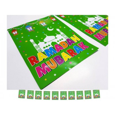 Flags – Ramadan Mubarak – Green -  Pack of 10 